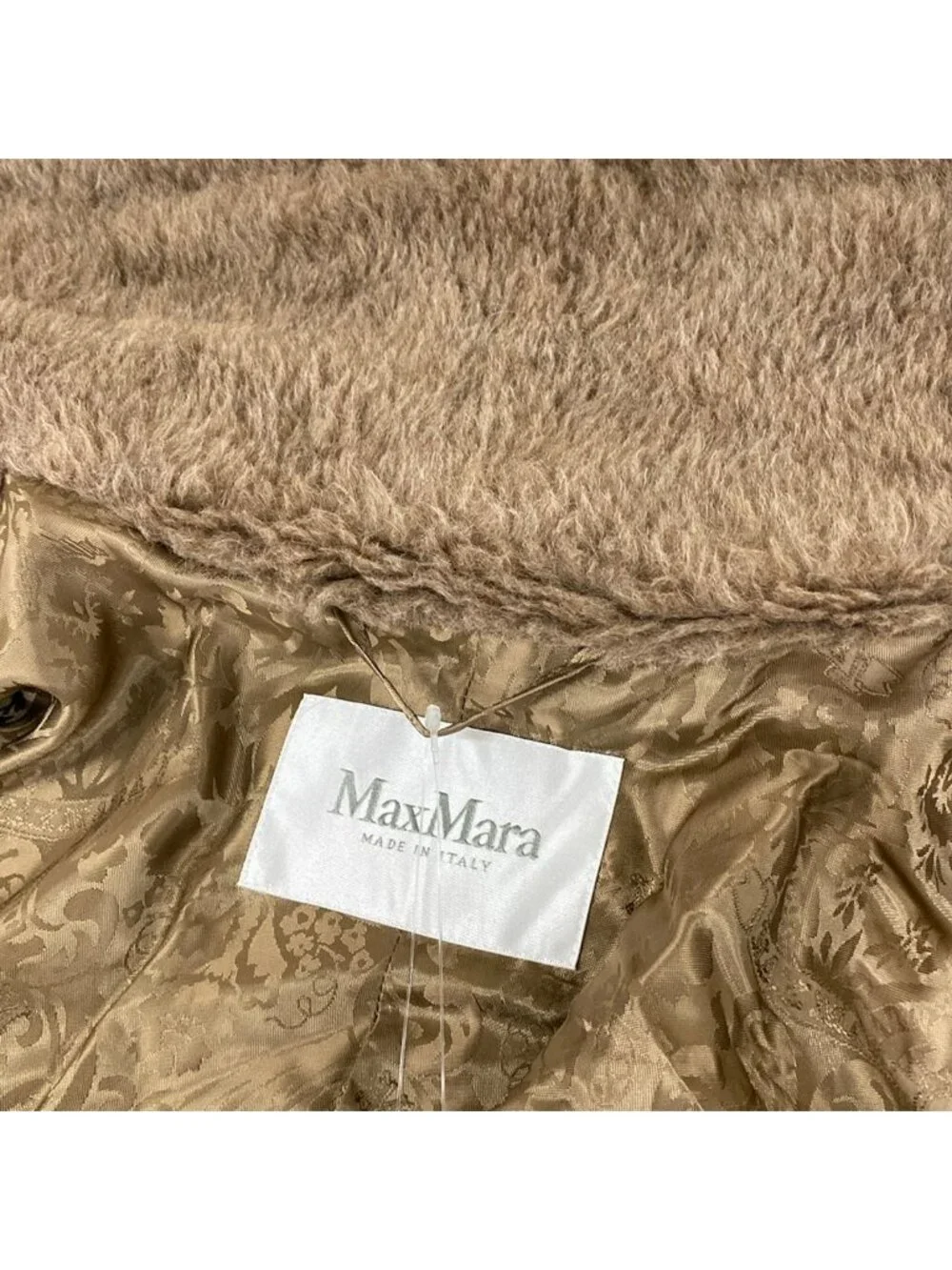 Max Mara Coat Teddy Bear Dark Beige Long Sleeve Winter Cashmere Alpaca S